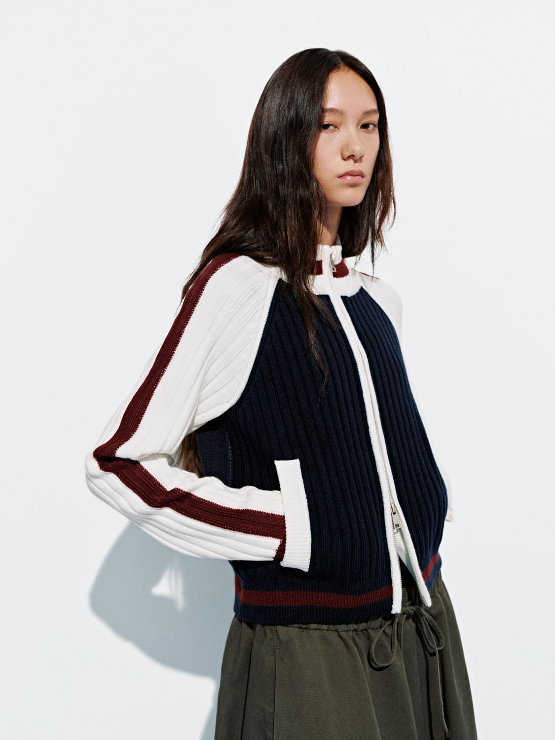 Contrast Full Zip Knitted Cardigans