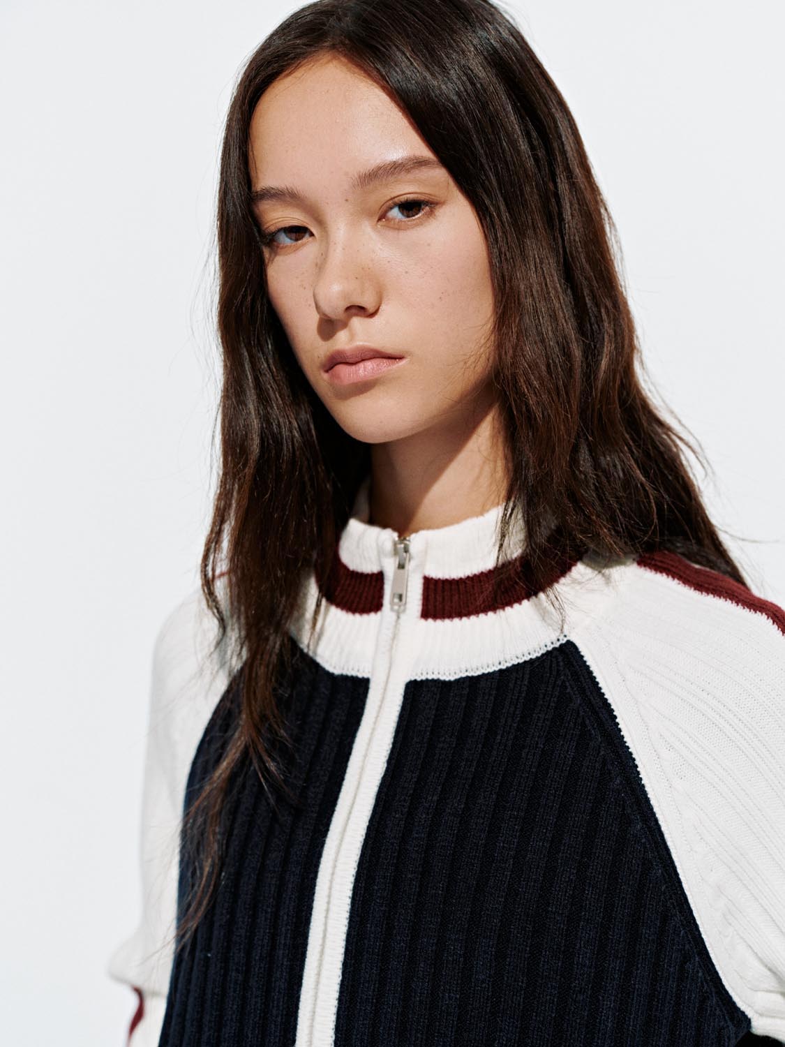 Contrast Full Zip Knitted Cardigans