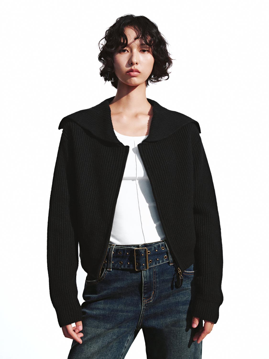 Collared Zip Up Knitted Cardigans