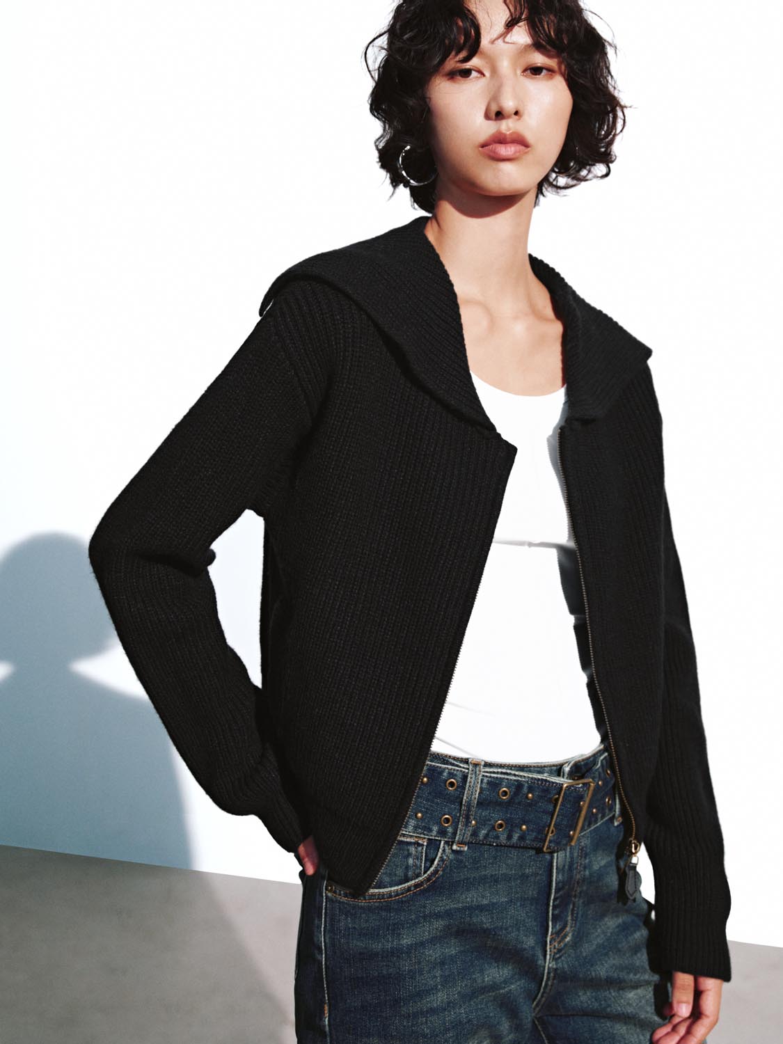 Collared Zip Up Knitted Cardigans