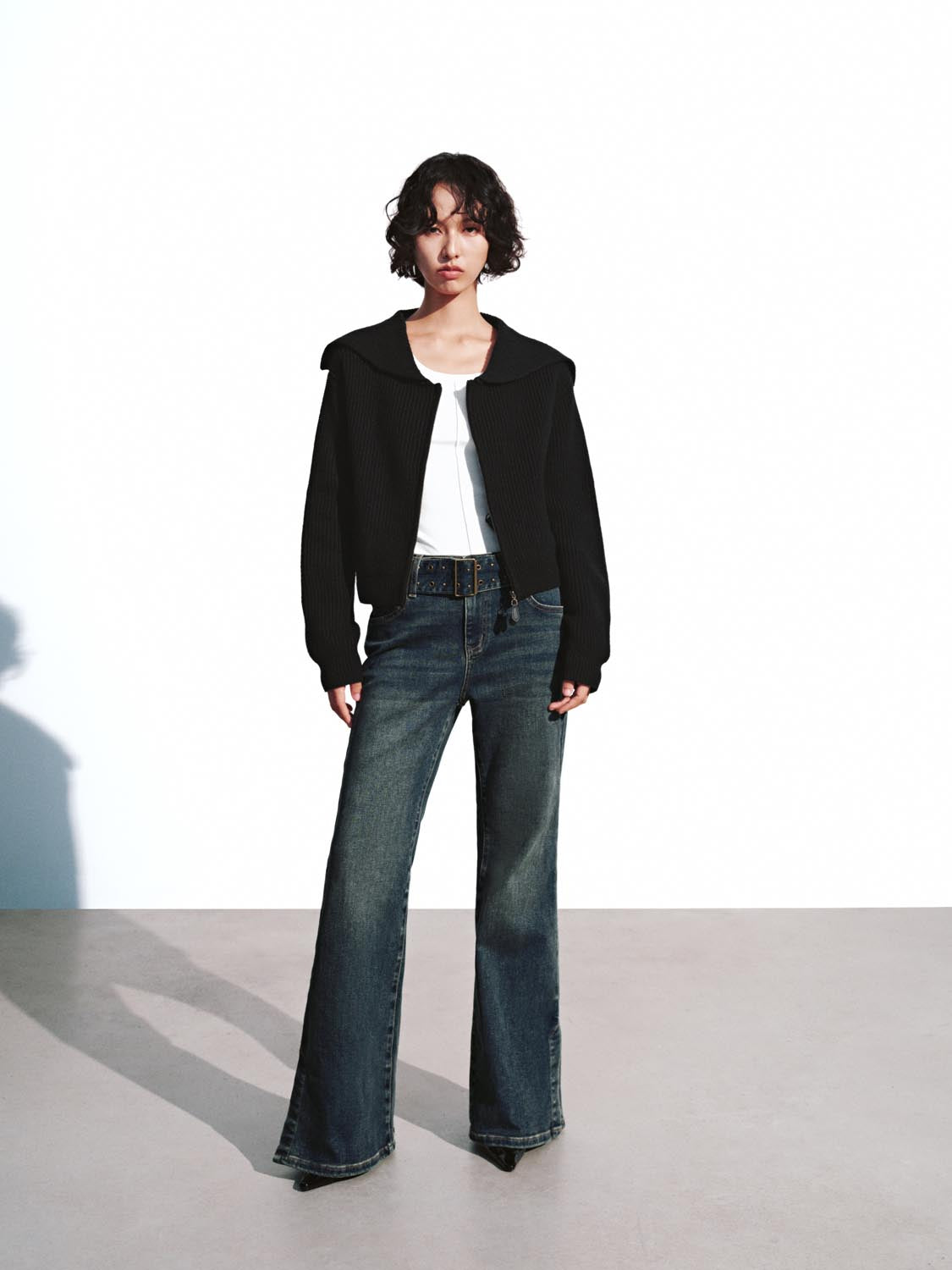 Collared Zip Up Knitted Cardigans