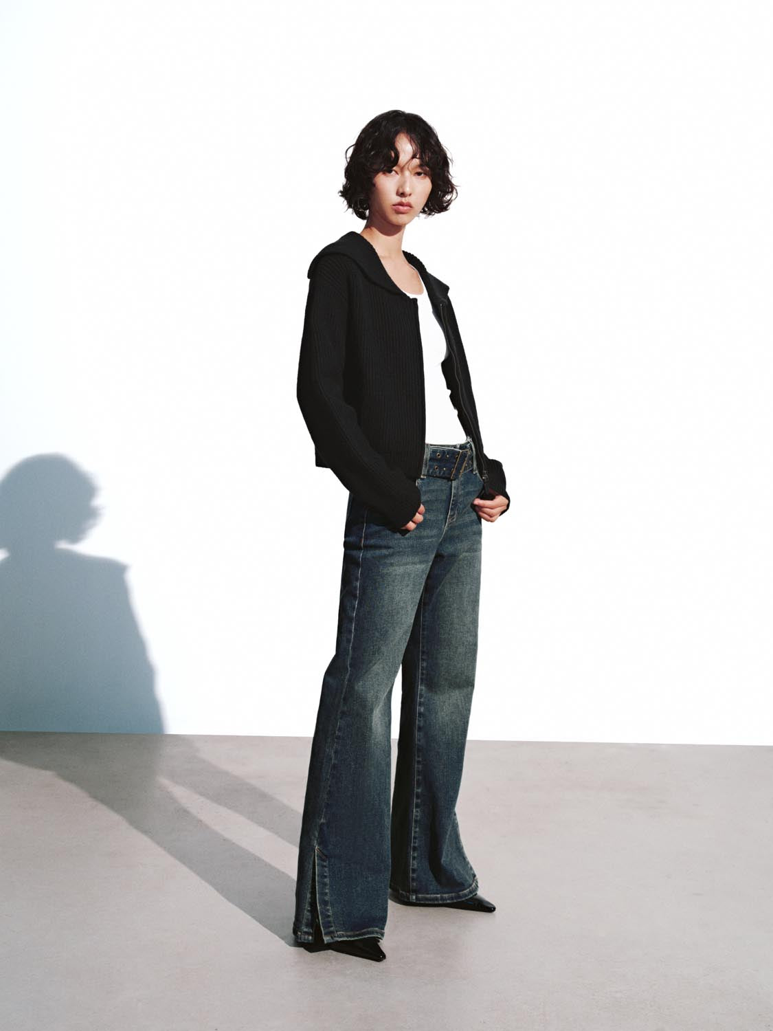 Collared Zip Up Knitted Cardigans