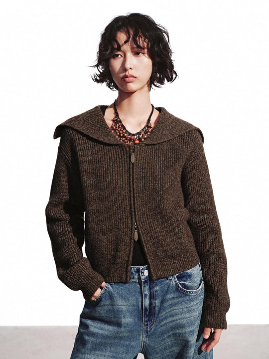 Collared Zip Up Knitted Cardigans