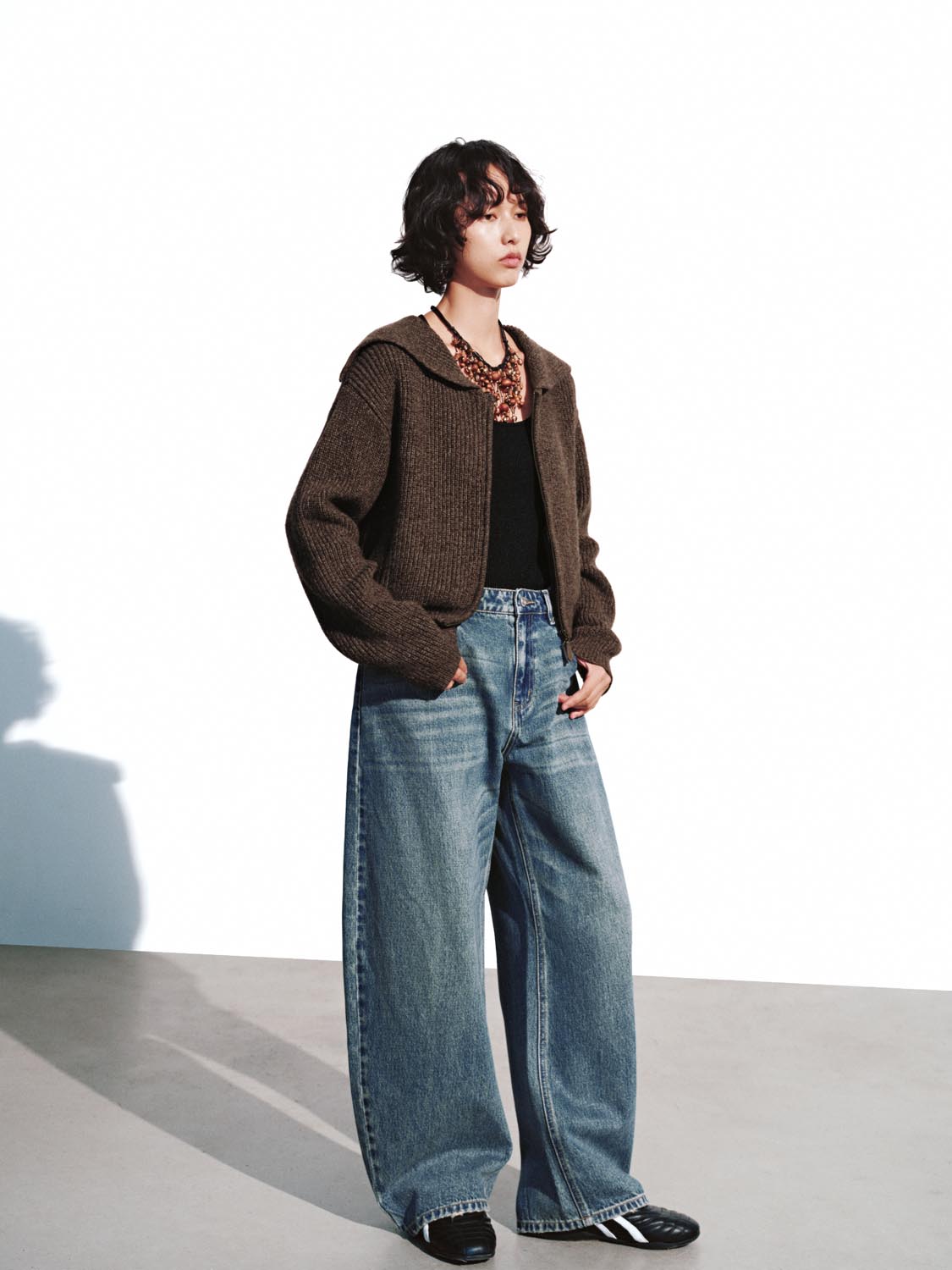 Collared Zip Up Knitted Cardigans