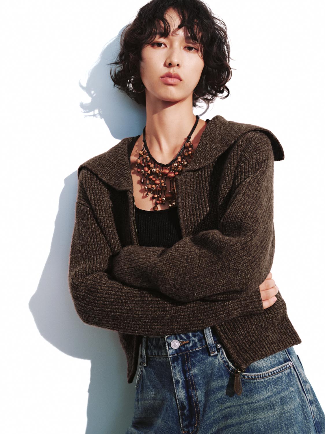 Collared Zip Up Knitted Cardigans