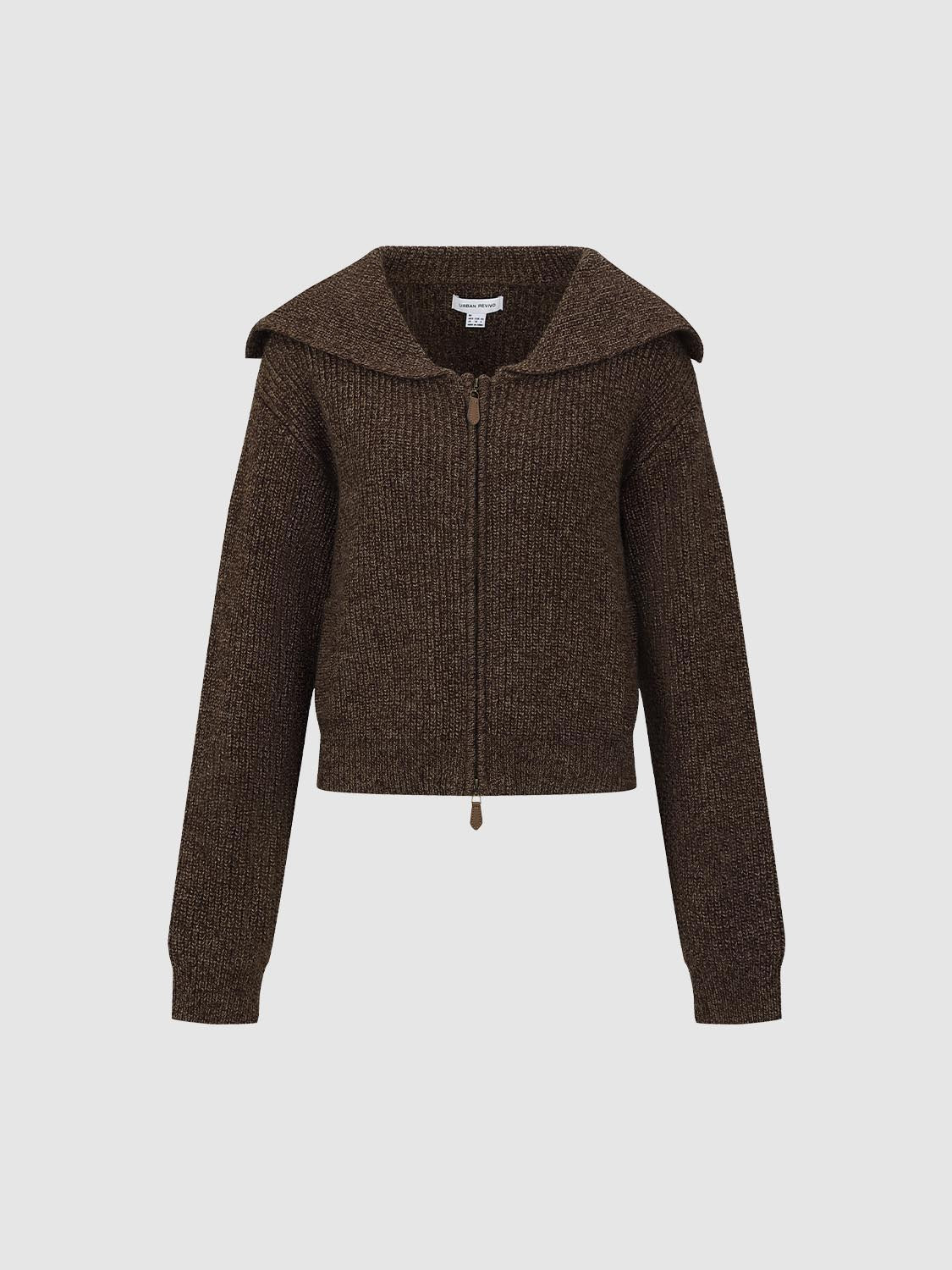 Collared Zip Up Knitted Cardigans