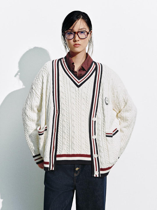 Contrast Hem V-Neck Knitted Cardigans