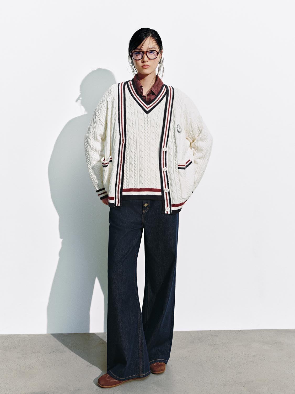 Contrast Hem V-Neck Knitted Cardigans