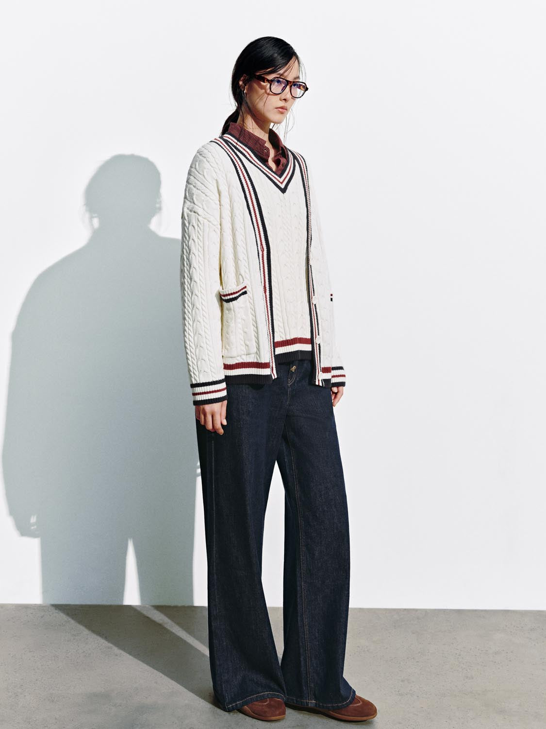 Contrast Hem V-Neck Knitted Cardigans