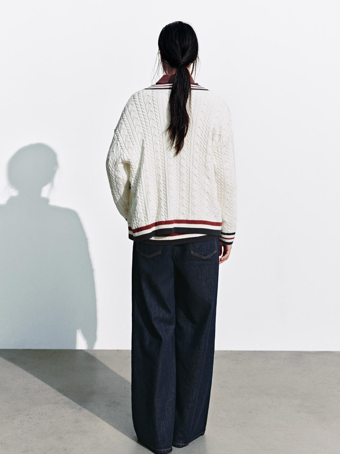 Contrast Hem V-Neck Knitted Cardigans