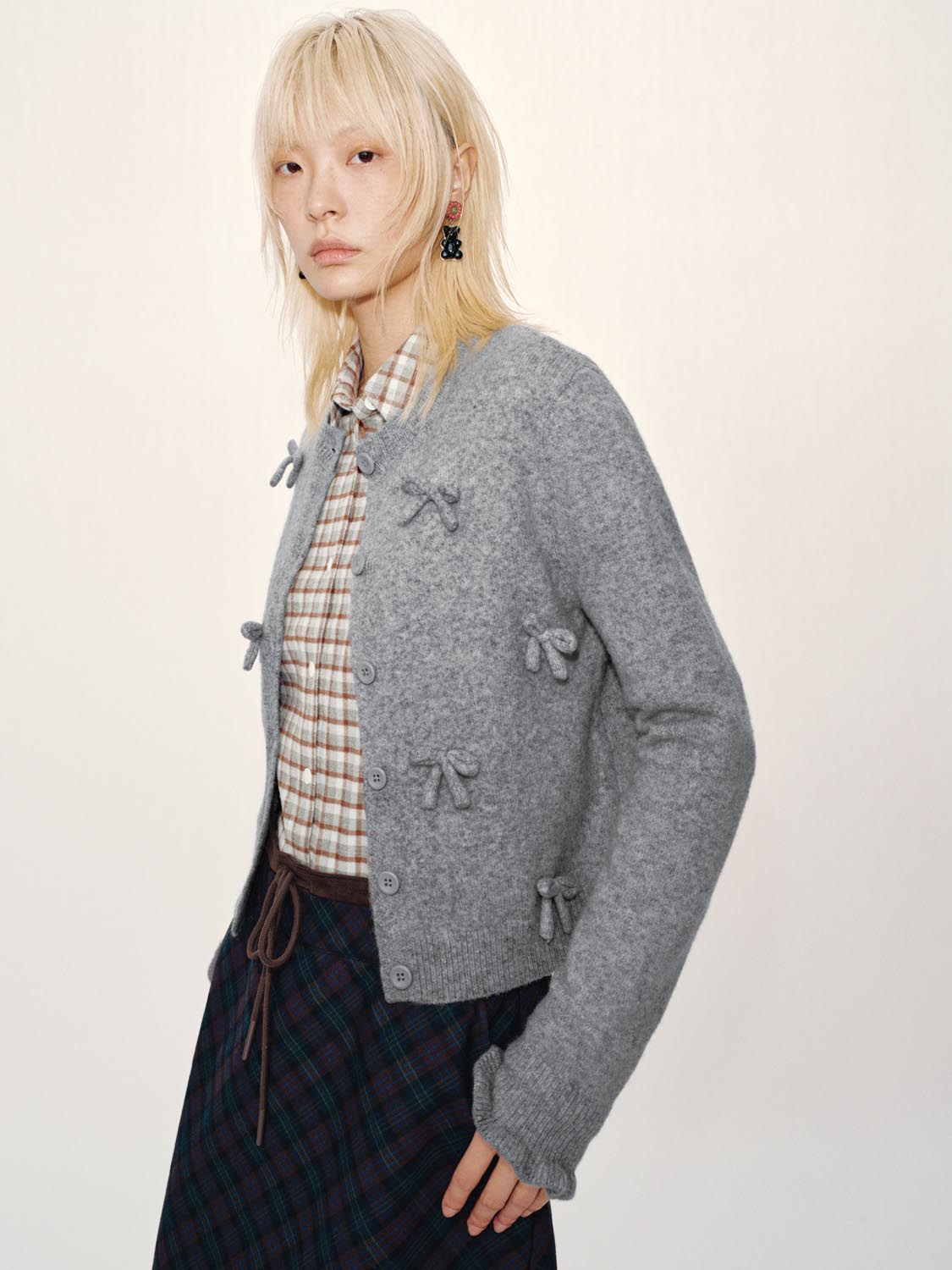 Bow Embellished Knitted Cardigans