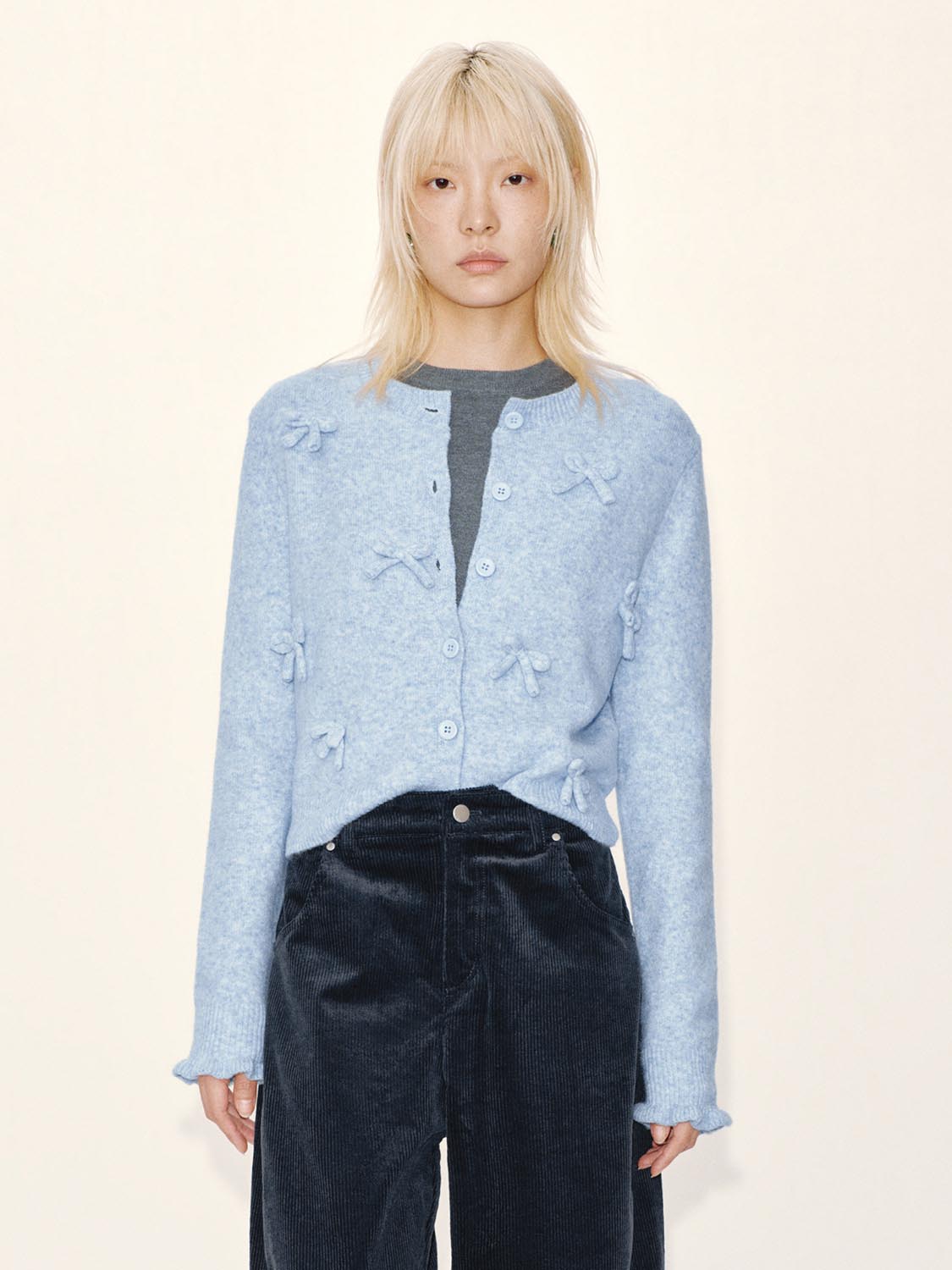 Bow Embellished Knitted Cardigans