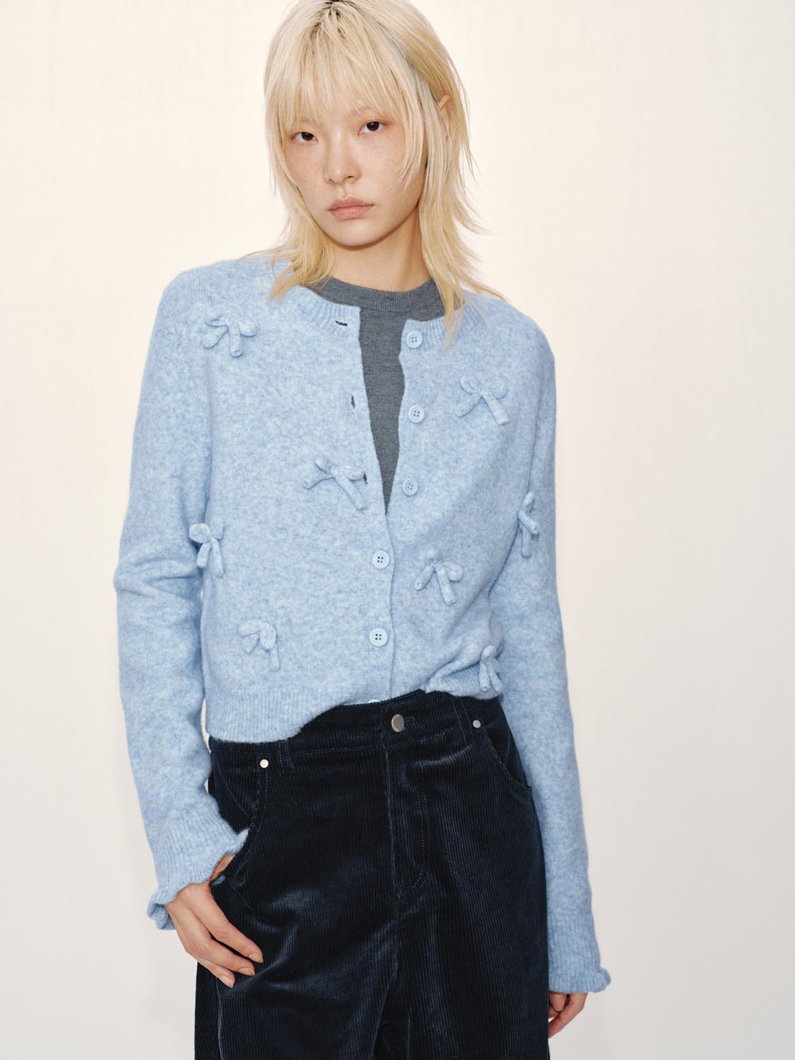 Bow Embellished Knitted Cardigans