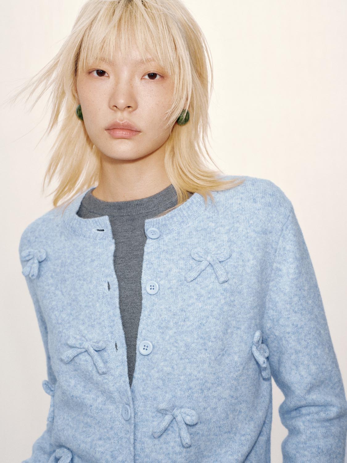 Bow Embellished Knitted Cardigans