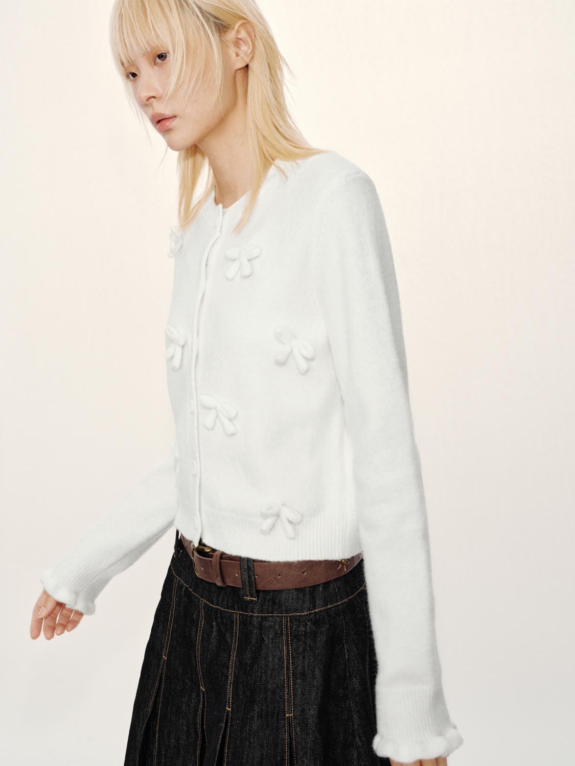 Bow Embellished Knitted Cardigans