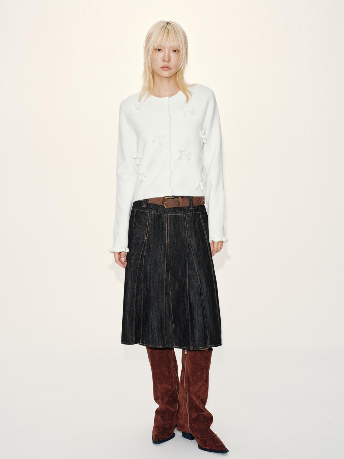 Bow Embellished Knitted Cardigans