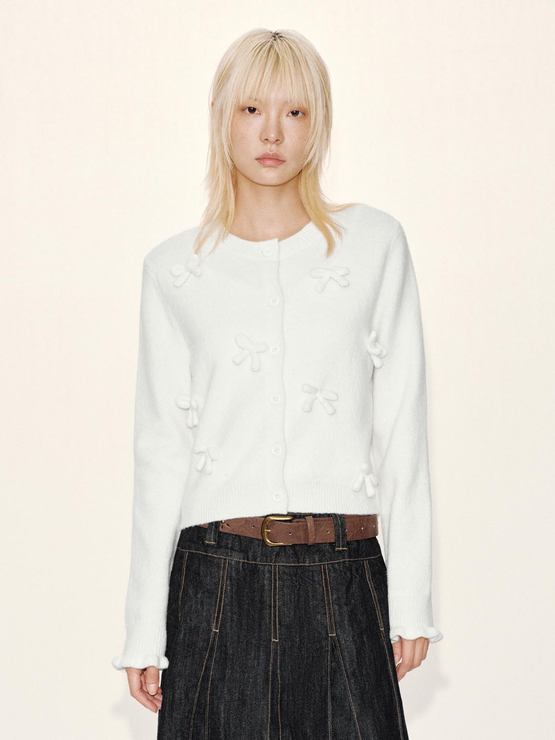 Bow Embellished Knitted Cardigans