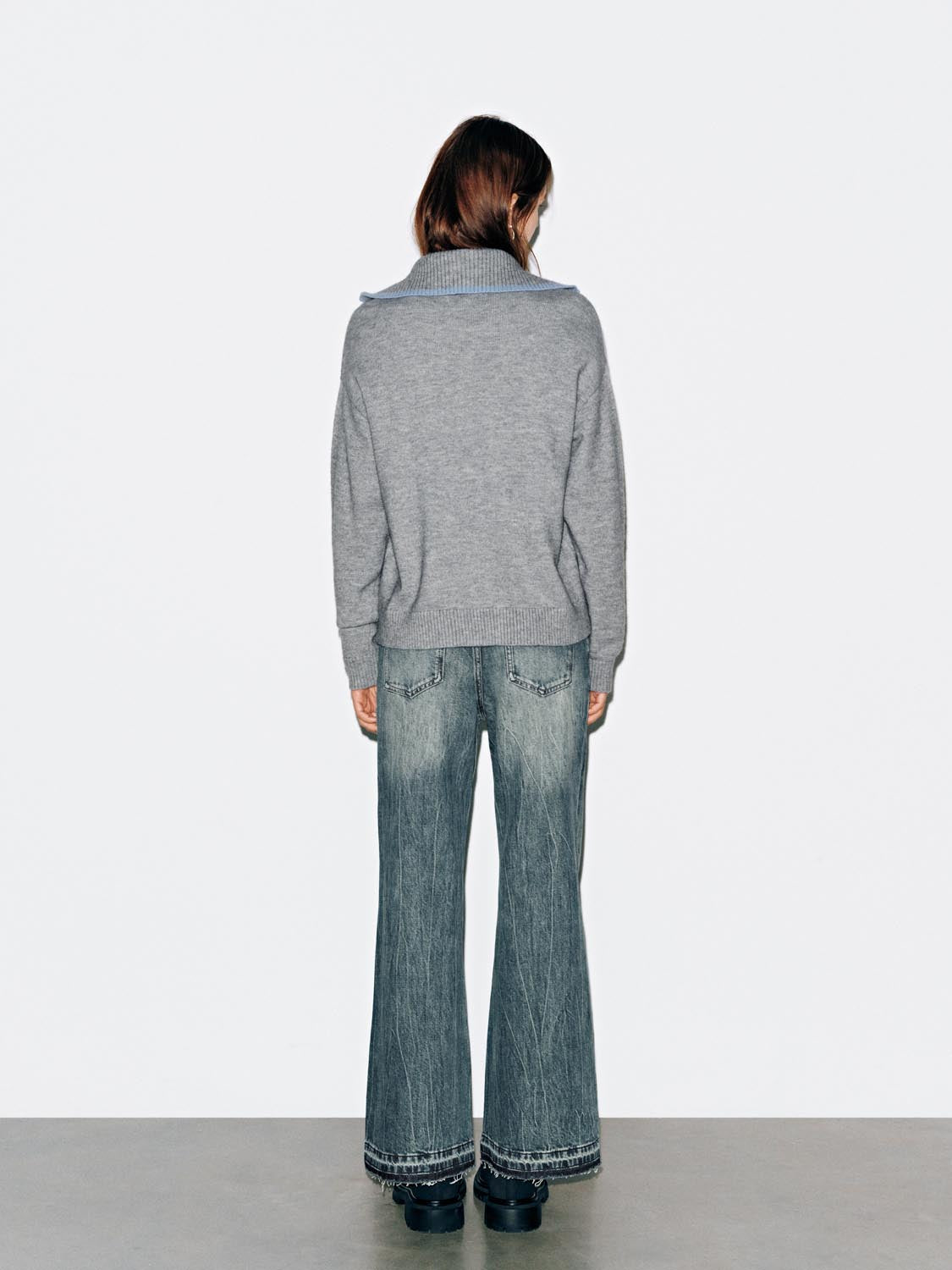 Intarsia Half Zip Long Sleeve Knitted T-Shirts