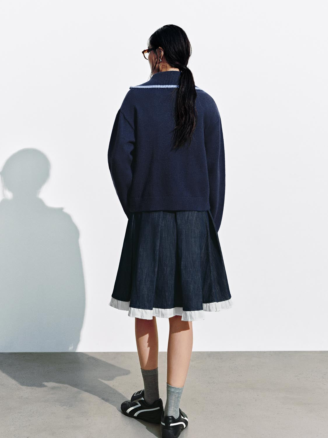 Intarsia Half Zip Long Sleeve Knitted T-Shirts