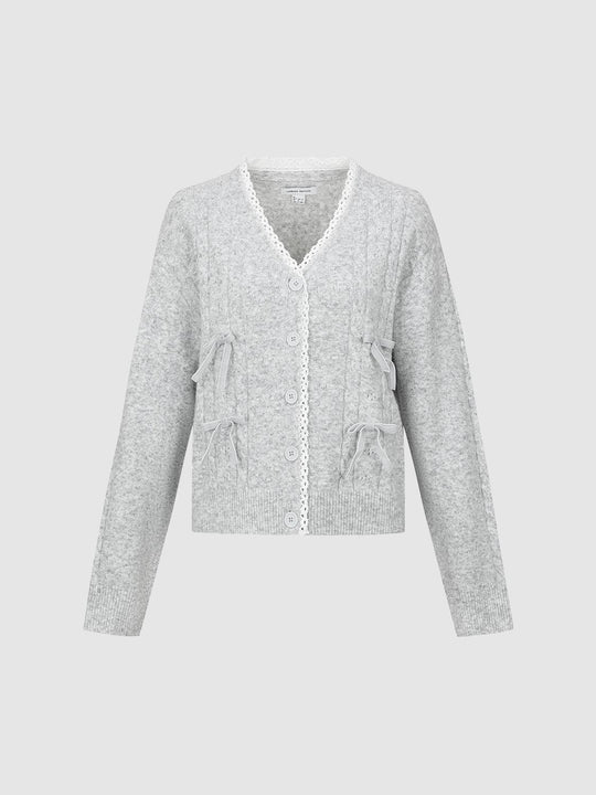Bow Detail Lace Knitted Cardigans