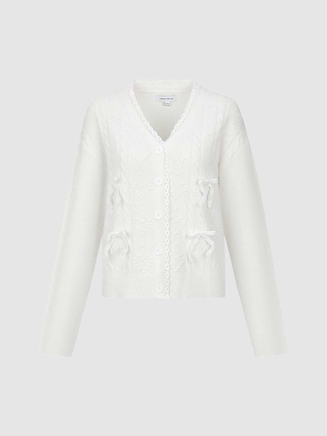 Bow Detail Lace Knitted Cardigans