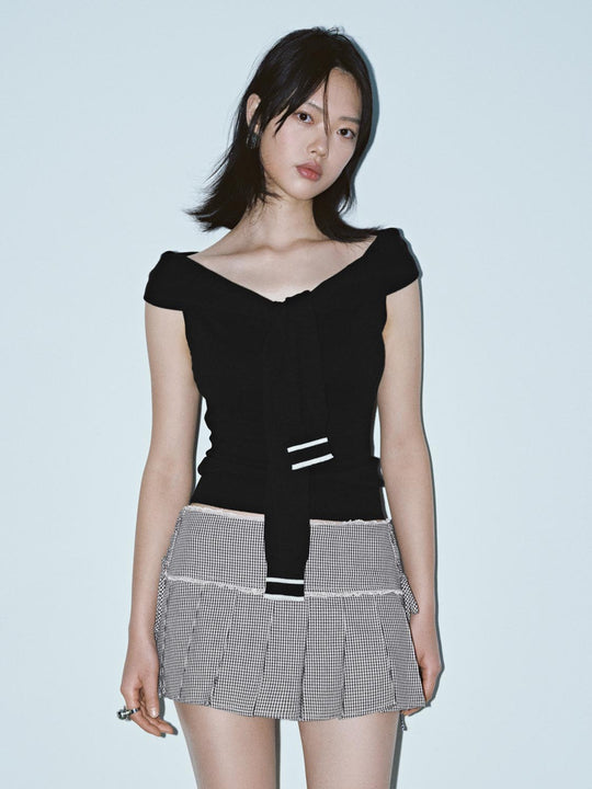 Tie Front Off Shoulder Knitted T-Shirts