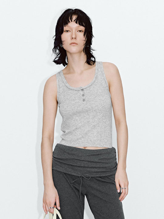 Henley Neck Sleeveless Knitted T-Shirts