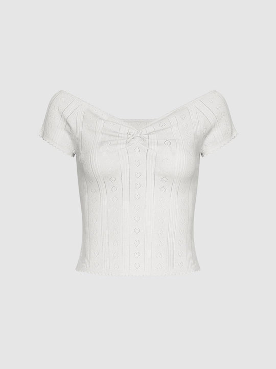 Textured Bow Front Short Sleeve Cotton Blend T-Shirt