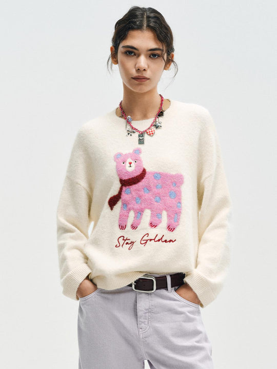 Graphic Bear Crew Neck Long Sleeve Sweater