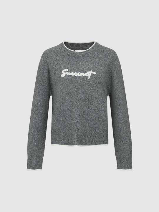 Text Logo Crew Neck Long Sleeve Knit Sweater