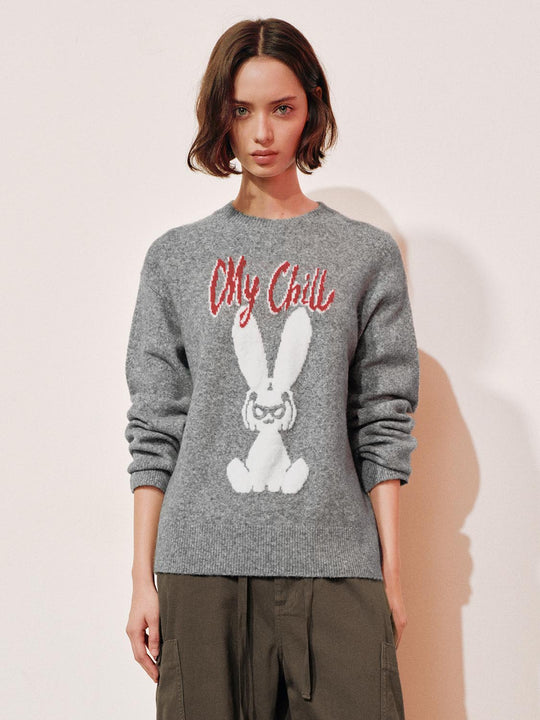 Knit Graphic Print Long Sleeve Crew Neck Sweater