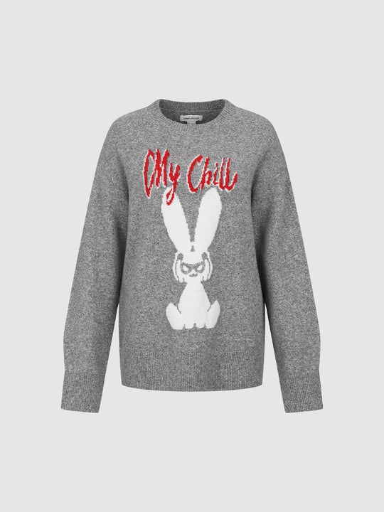 Knit Graphic Print Long Sleeve Crew Neck Sweater