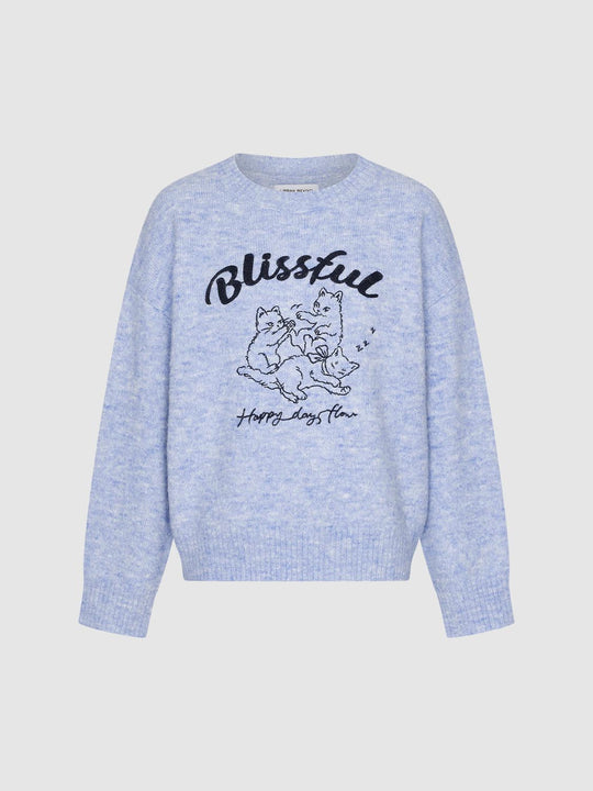 Graphic Print Crew Neck Long Sleeve Knit Sweater