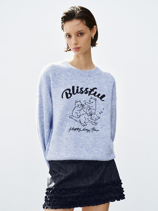 Graphic Print Crew Neck Long Sleeve Knit Sweater