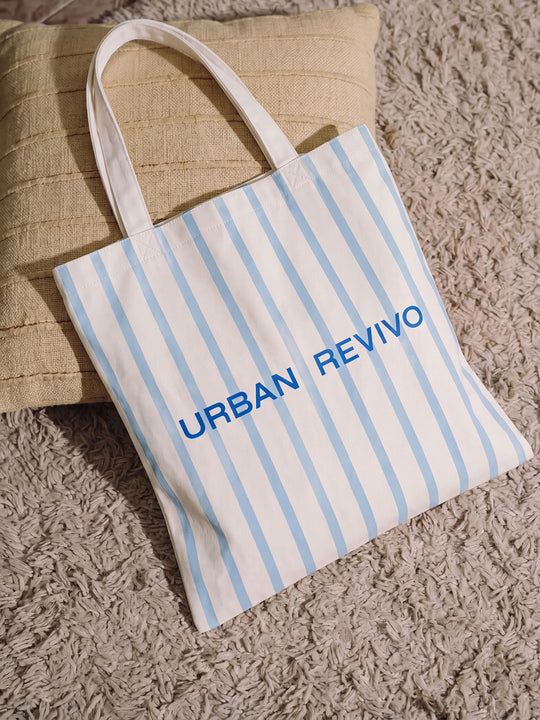 【Free Gift】Classic Fit Vertical Stripe Cotton Letter Print Daily Bag