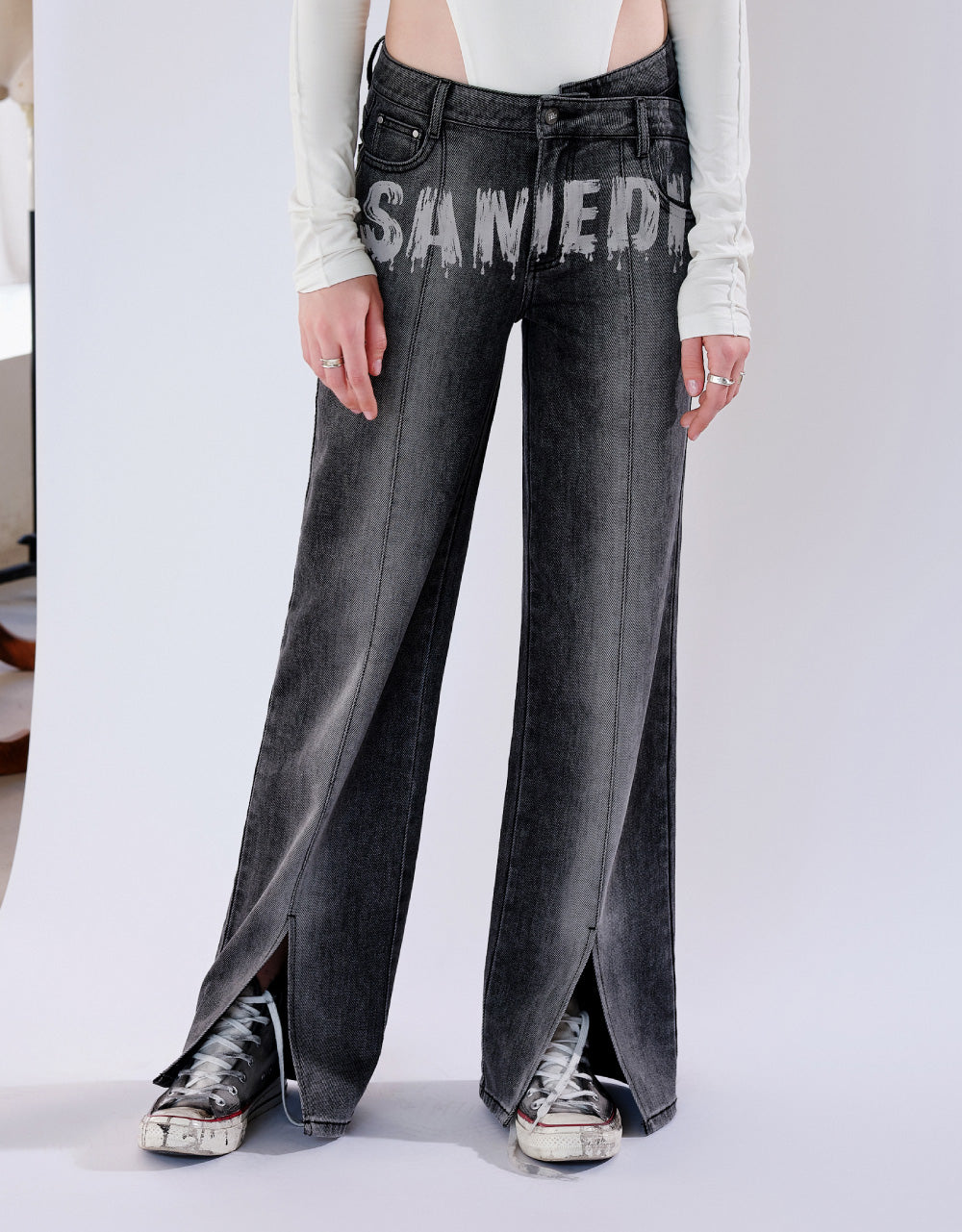 Letter Graffiti Straight Jeans