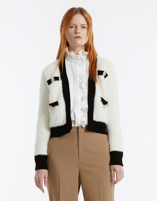 Contrast Trim Fluffy Cardigan