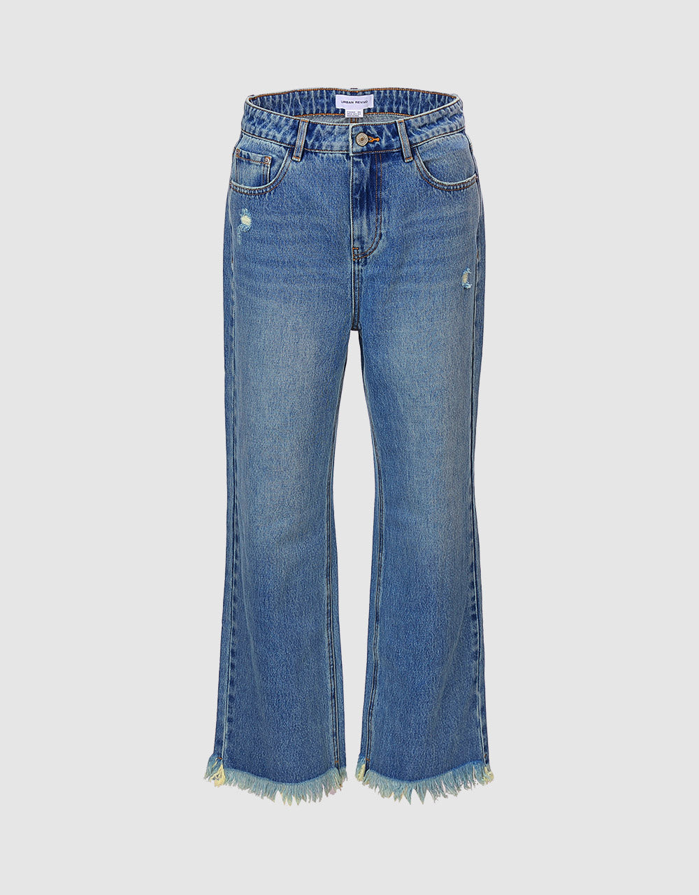 Frayed Hem Straight Jeans