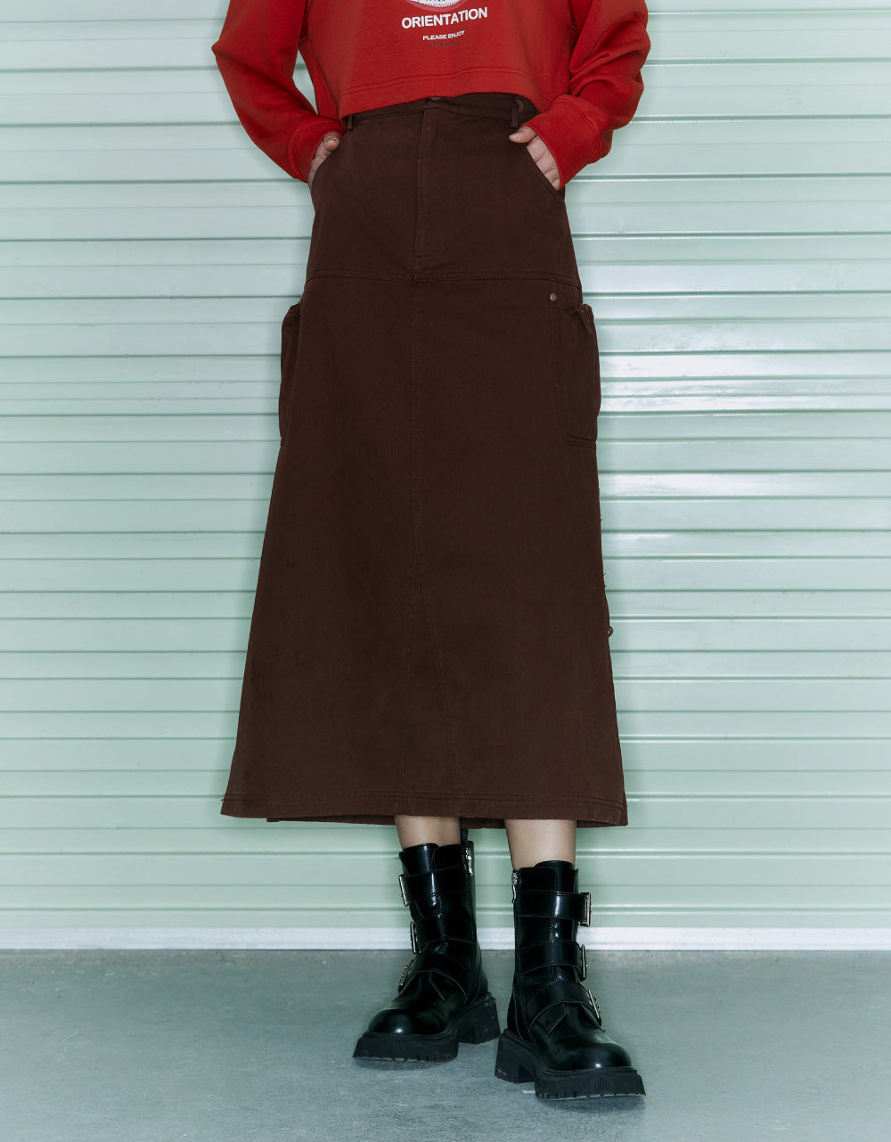 Midi Skirt With Drawstring Hem
