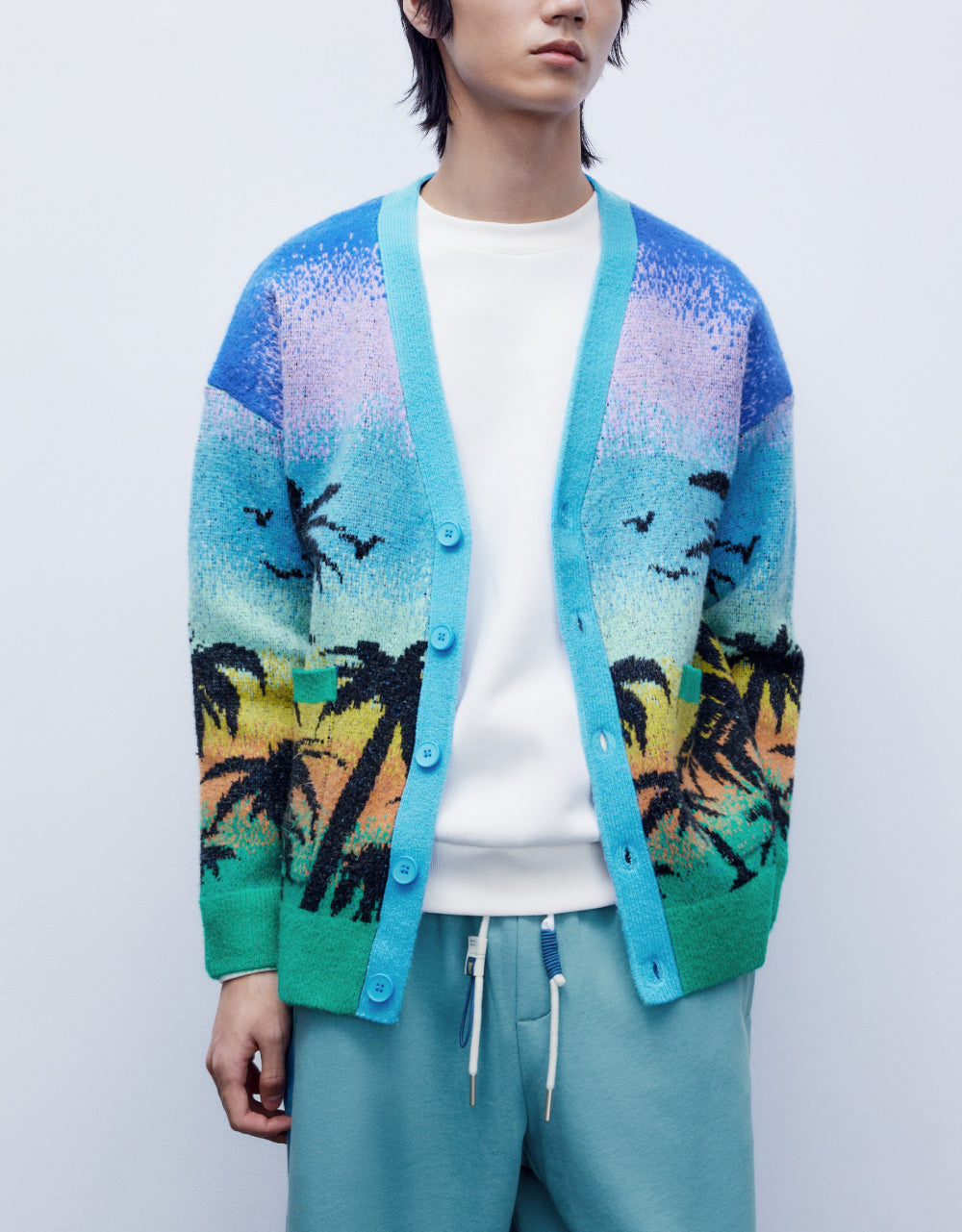 Tropical Pattern Knitted Cardigan