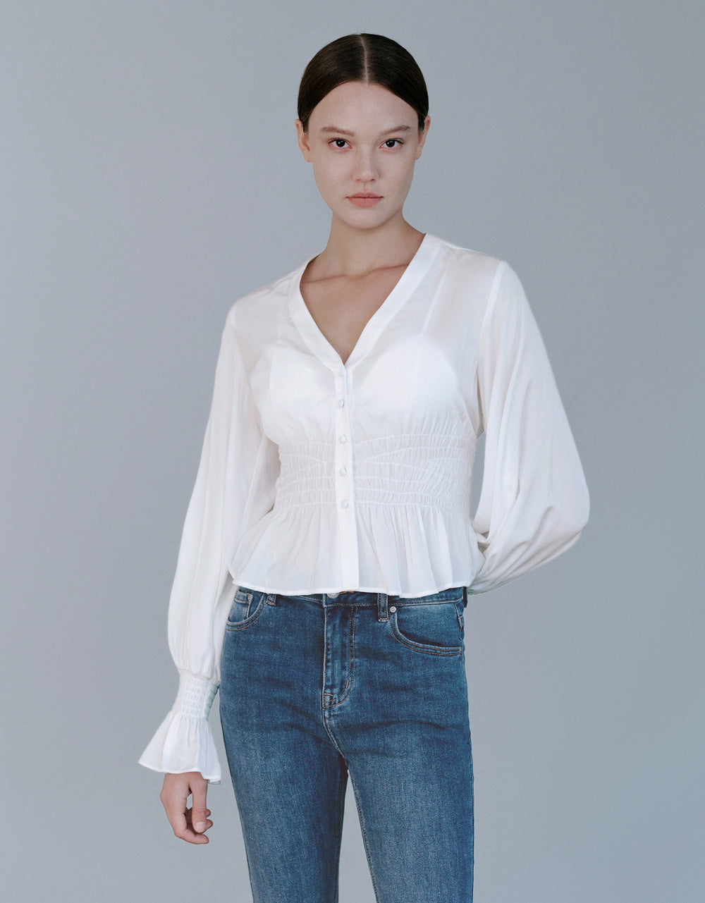 V-Neck Shirt With Elastic Hem