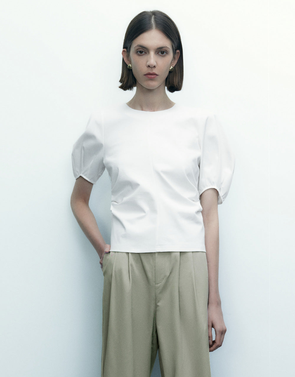 Puff Sleeve Crew Neck Regular T-Shirt