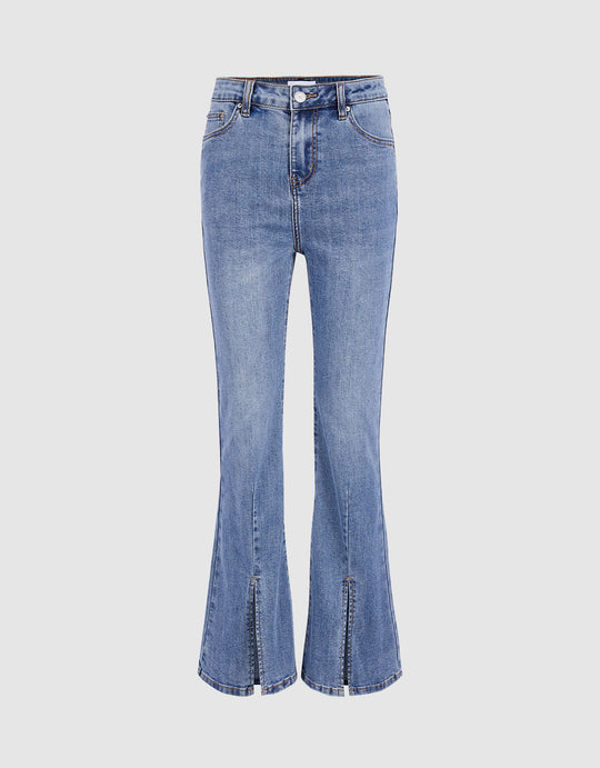 Slit Hem Flare Jeans