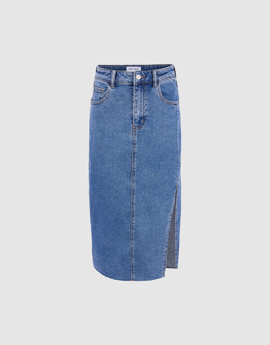Slit Hem Denim Skirt