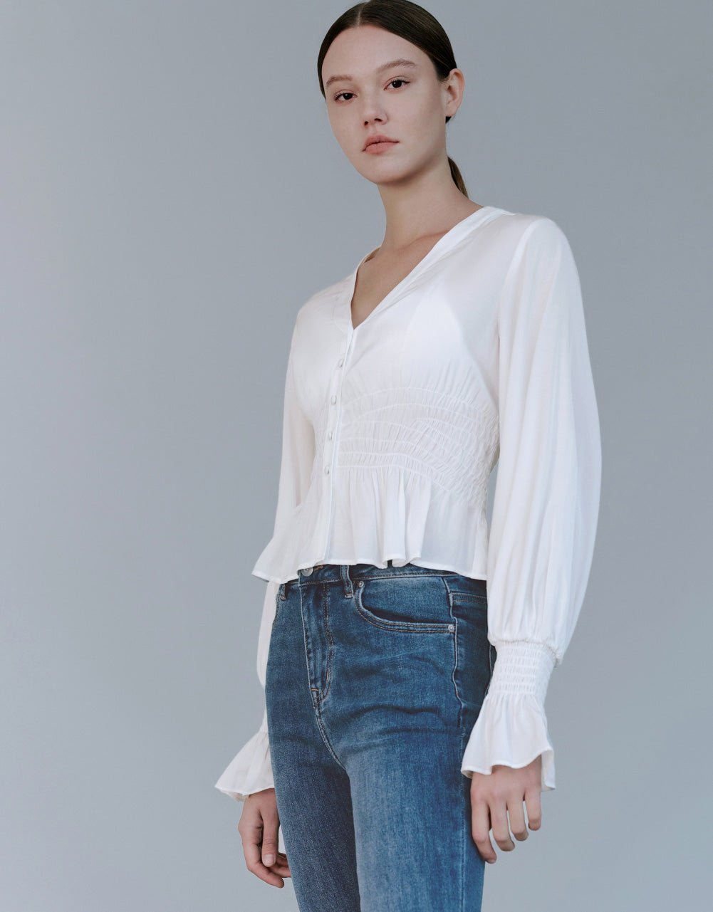 V-Neck Shirt With Elastic Hem
