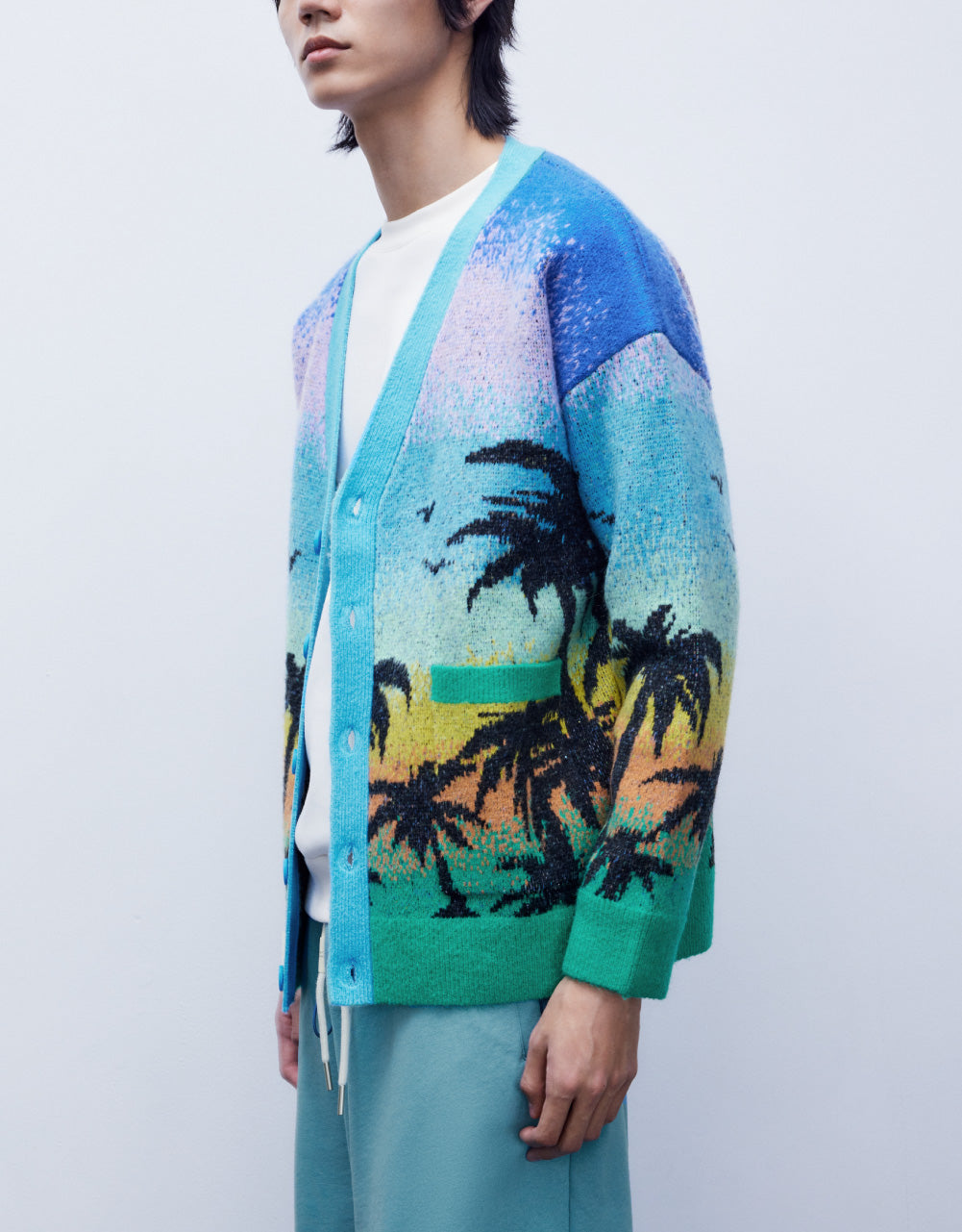 Tropical Pattern Knitted Cardigan