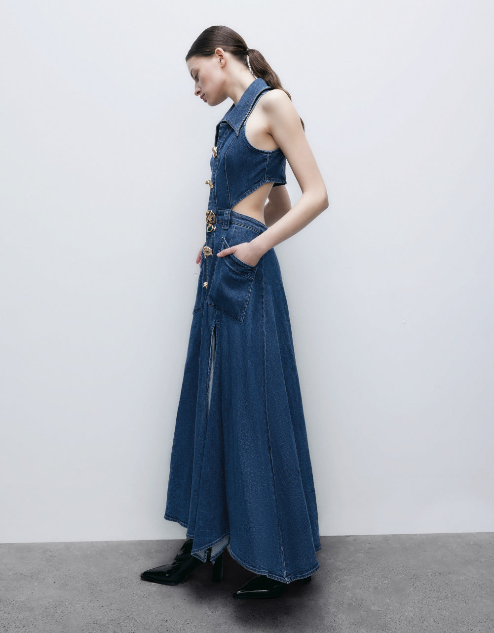 Sleeveless Lapel Denim Dress