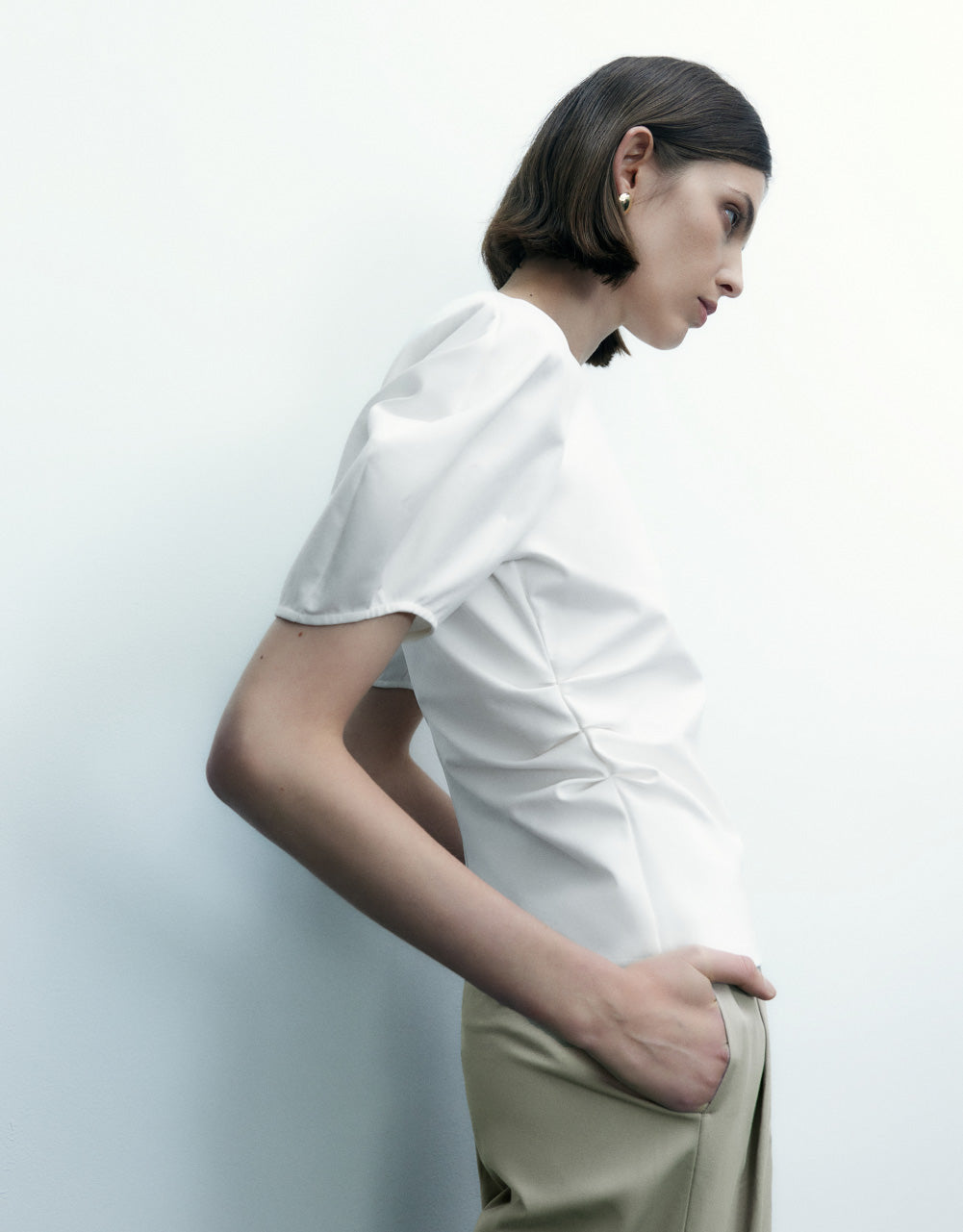 Puff Sleeve Crew Neck Regular T-Shirt