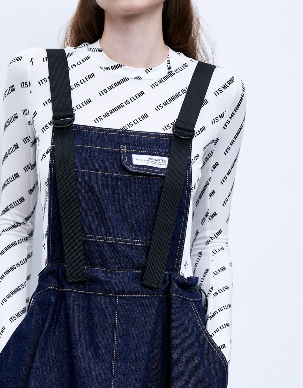 Contrast Stitch Denim Pinafore Dress