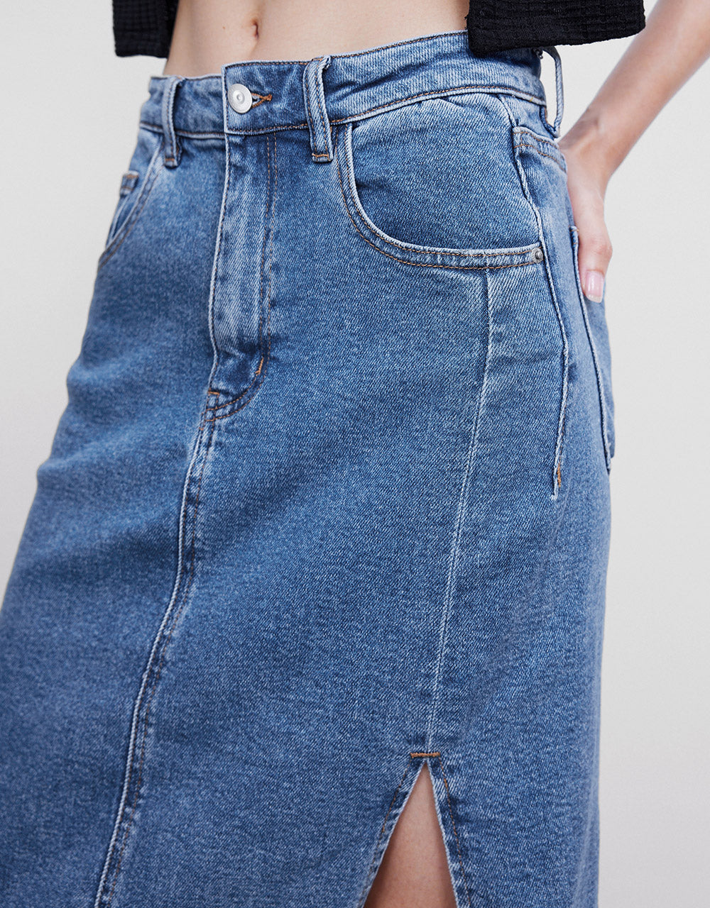 Slit Hem Denim Skirt